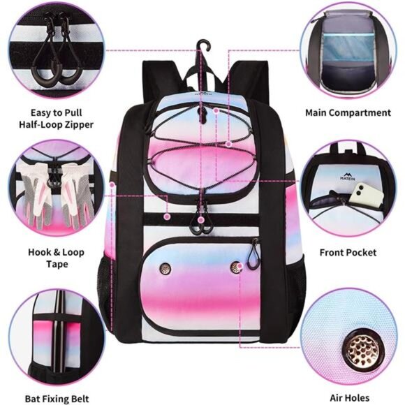 Softball Bag, Lightweight Baseball Backpack with Shoe Compartment, Baseball Bag - Picture 2 of 7